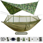 260x140cm Camping Hammock Double Size Parachute with Mosquito Net Rain Fly Tarp Lightweight for Hiking Travel