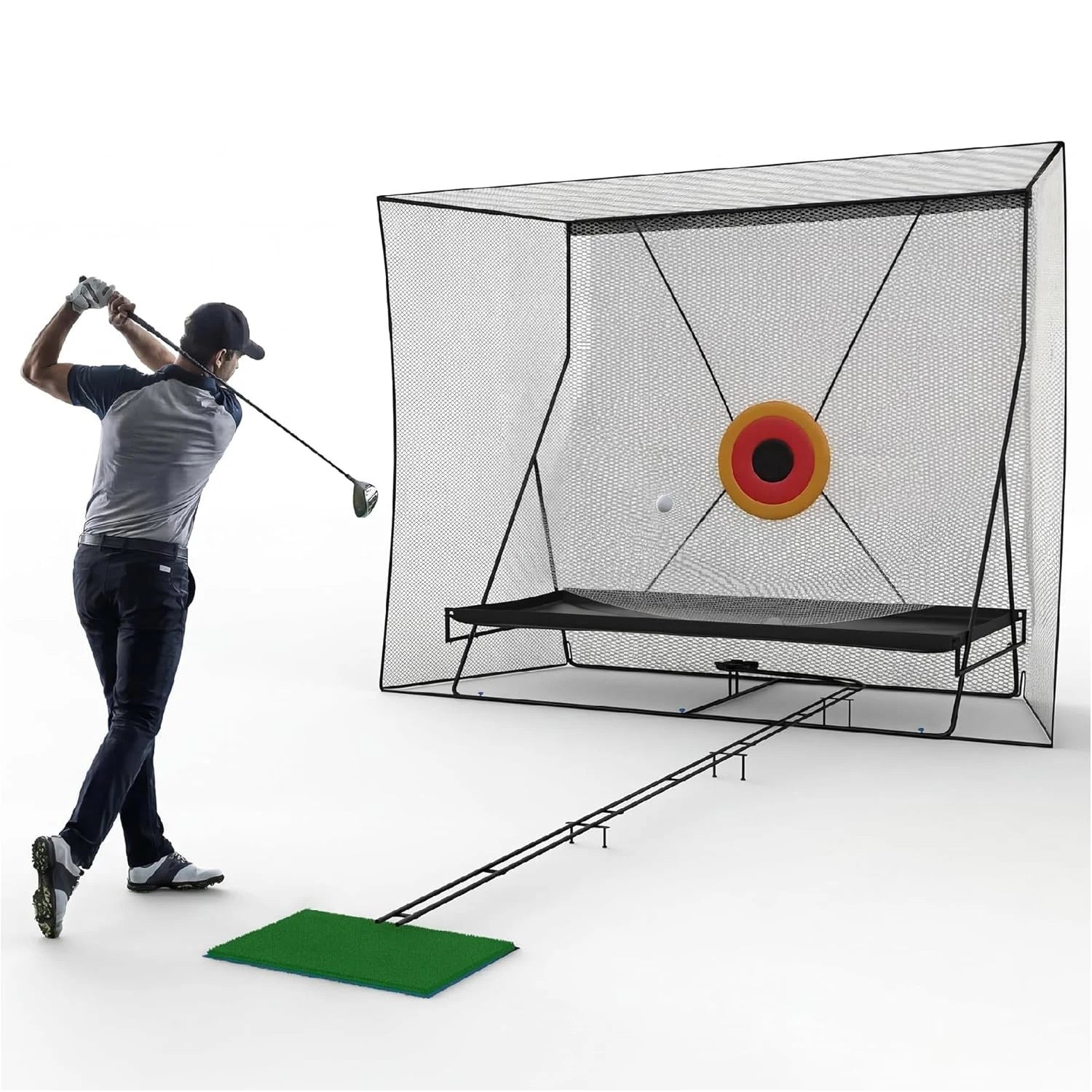 12x9Ft Golf Practice Cage Net Set with Metal Frame & Carry Bag Foldable Easy Setup Practice Nets for Indoor/Outdoor Training Main image