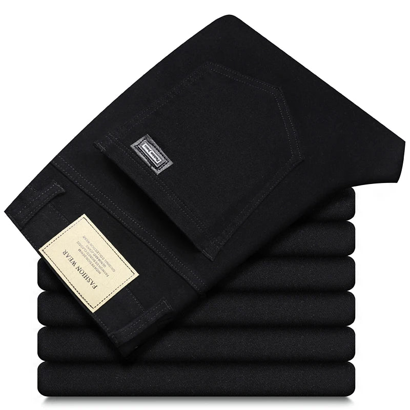 2026 98% Cotton Elastic Cotton Jeans Men's Spring Slim Straight Denim Pants Comfort Large Size Korean Business Casual Trousers