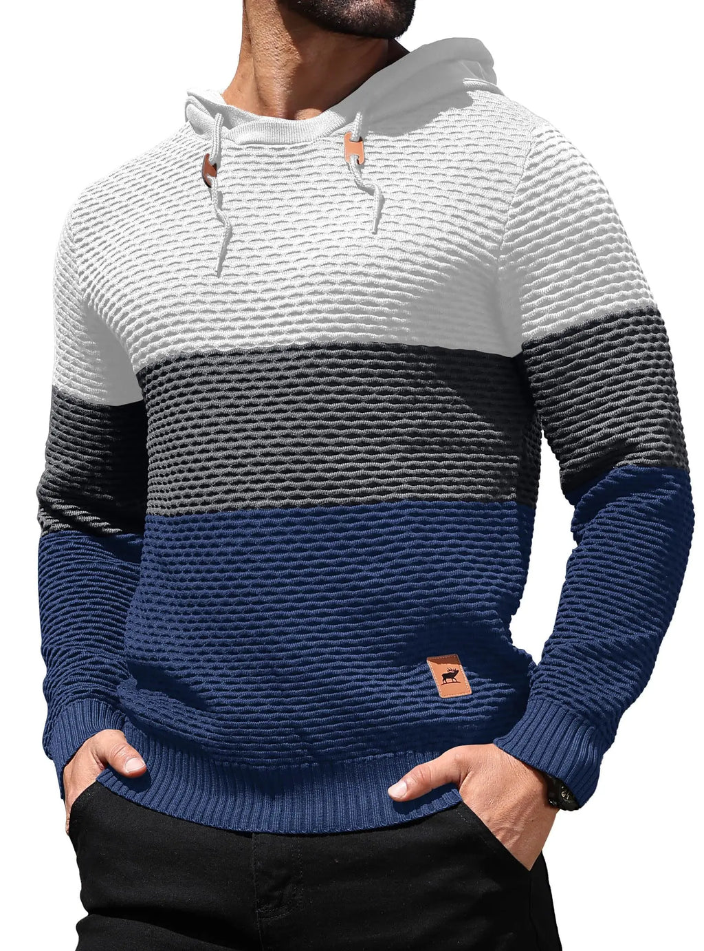 Men's Sweater Spring New Sport Warm Form Fitting Knit Pullover Sweater Hoodie Drawstring Hoodies Casual Sweatshirt US Size