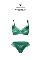 Sexy French Satin Lace Lingerie Set for Large Bust Ladies, Sheer Slim Chest, Summer Ultra-thin Small-cup Support Bra Set, S-XL