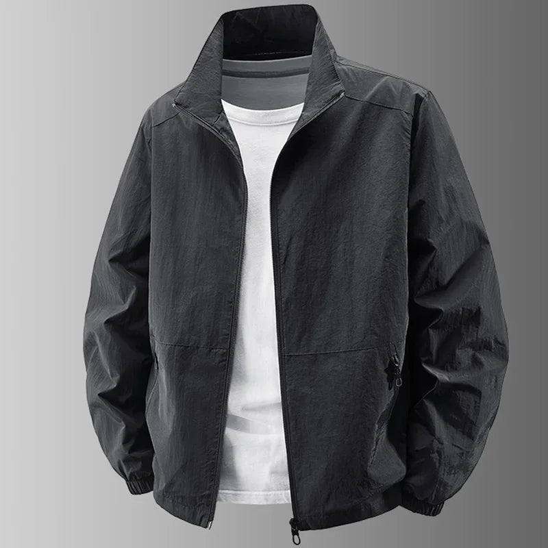Men's Stand Collar Jacket Spring Breathable Lightweight Anti-Wrinkle Windbreaker Outdoor Sport Casual Quick-Drying Work Jackets