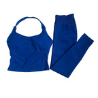 Halter Top Leggings 2-Piece Set Seamless Halterneck Backless Yoga Top+Scrunch Booty Leggings Fitness Gym 2pcs Set