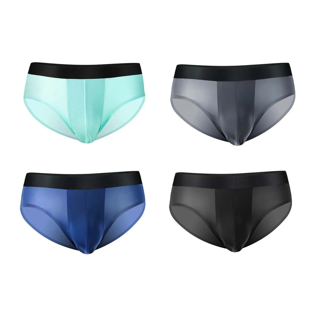 4pcs LORIEN CREST ice silk Men's underwear seamless ultra-thin double-layer crotch breathable men's briefs mid-waist sexy&light