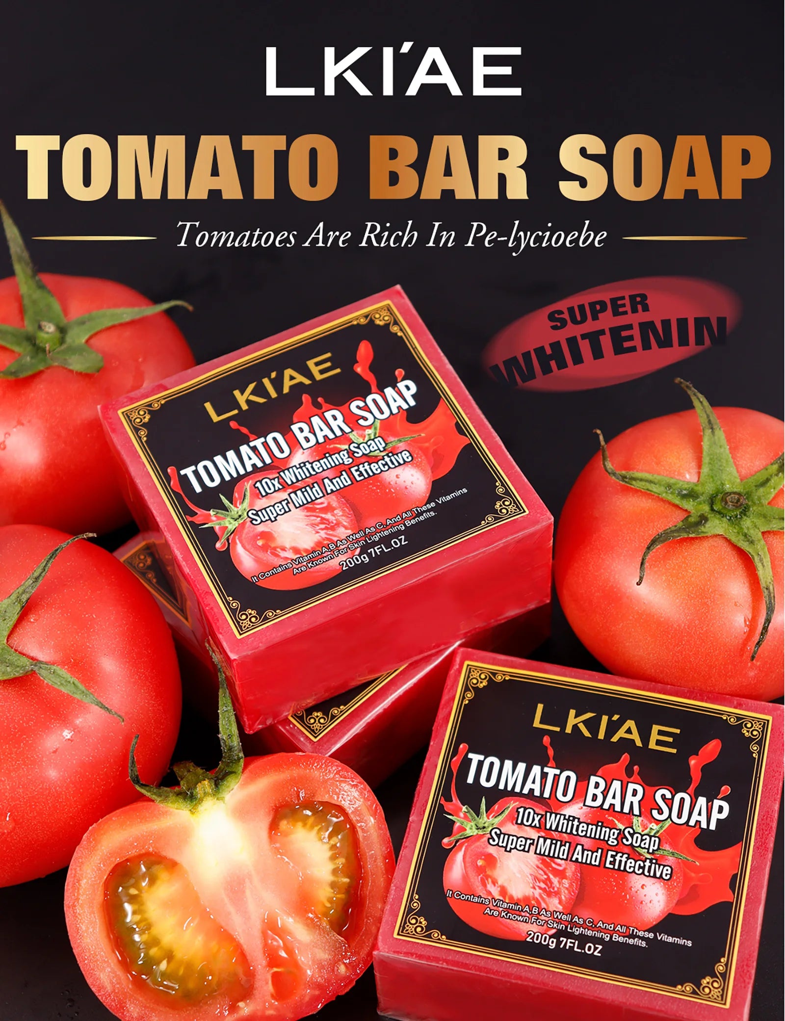 AILKE Organic Tomato Soap Bar, Lightening Skin, Deeply Clean, Exfoliate, Remove Dark Spots, Moisturizing, For Face, Body, 200g