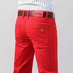 5 Colors Men's Colorful Denim Stretch Stretch Jeans Elastic Yellow Pink Red Slim Male Clothing Simple Business Denim Trousers