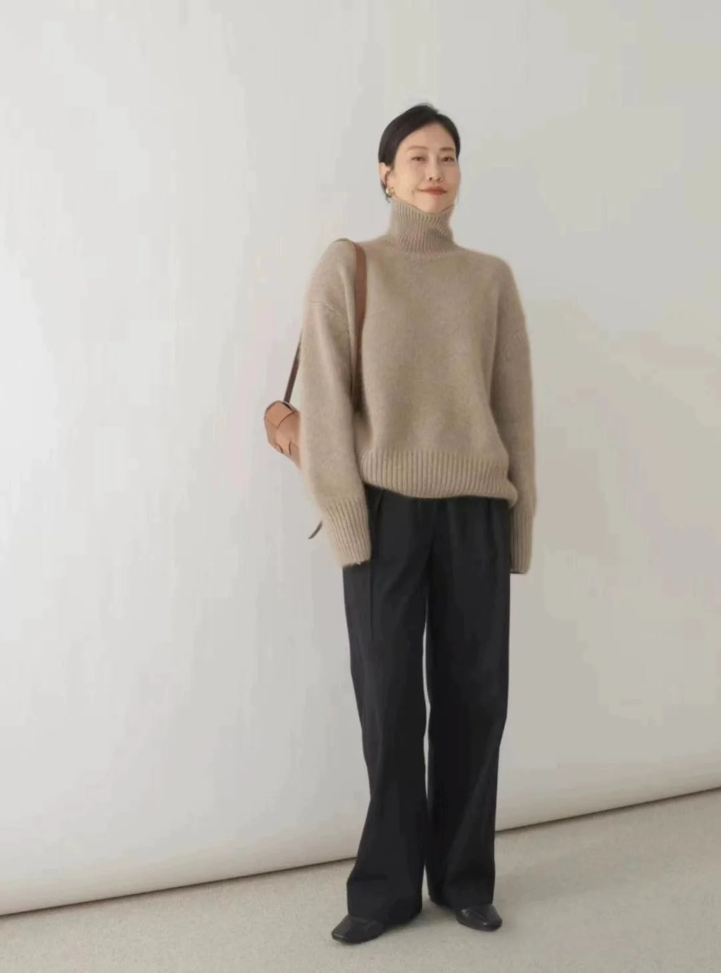 2023 autumn and winter turtleneck 100% pure cashmere women loose sweater thickened wool sweater cover lazy bottom