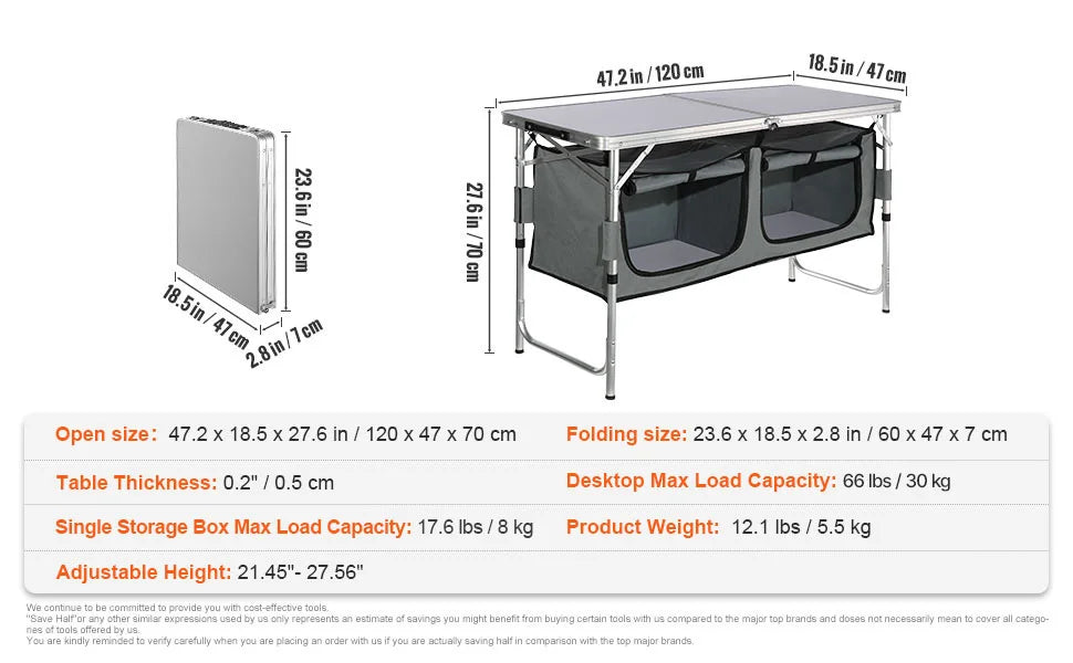 SucceBuy Camping Outdoor Kitchen Table Cabinet Foldable Folding Cooking Storage Rack Aluminum Alloy Bracket for BBQ Picnic
