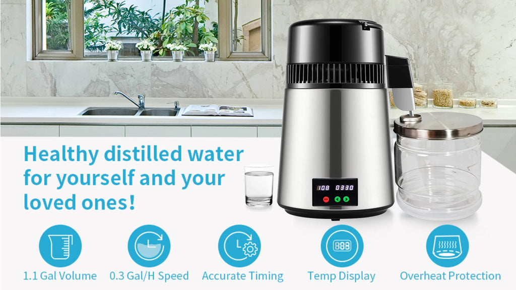 750W 4L Water Distiller Household Distilled Pure Water Machine Distillation Purifier Filter Stainless Steel Water Filter