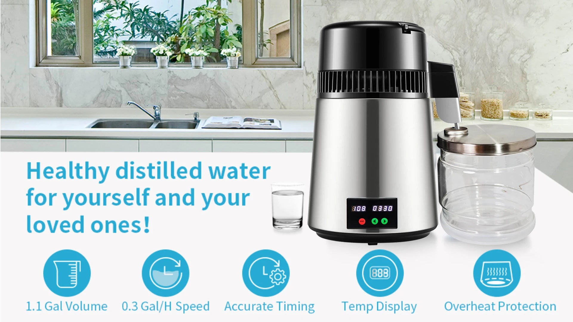750W 4L Water Distiller Household Distilled Pure Water Machine Distillation Purifier Filter Stainless Steel Water Filter