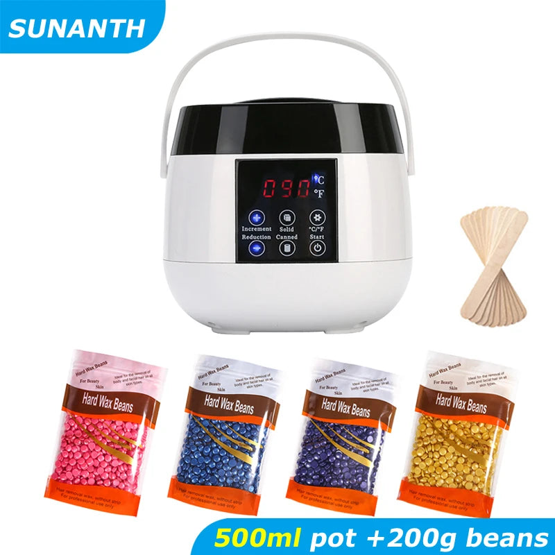 500ML Wax Heater Set For Body Hair Removal Unisex / Black And White Color Electric Display Screen Wax Heater / 200g Wax Beans