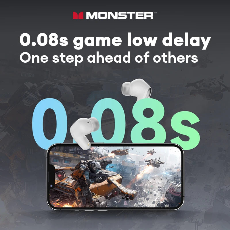 Monster MQT52 Bluetooth 5.4 Wireless Earphones 24H Long Battery Life Stereo Headphones Low Latency Gaming Dual Mode Headset Gift