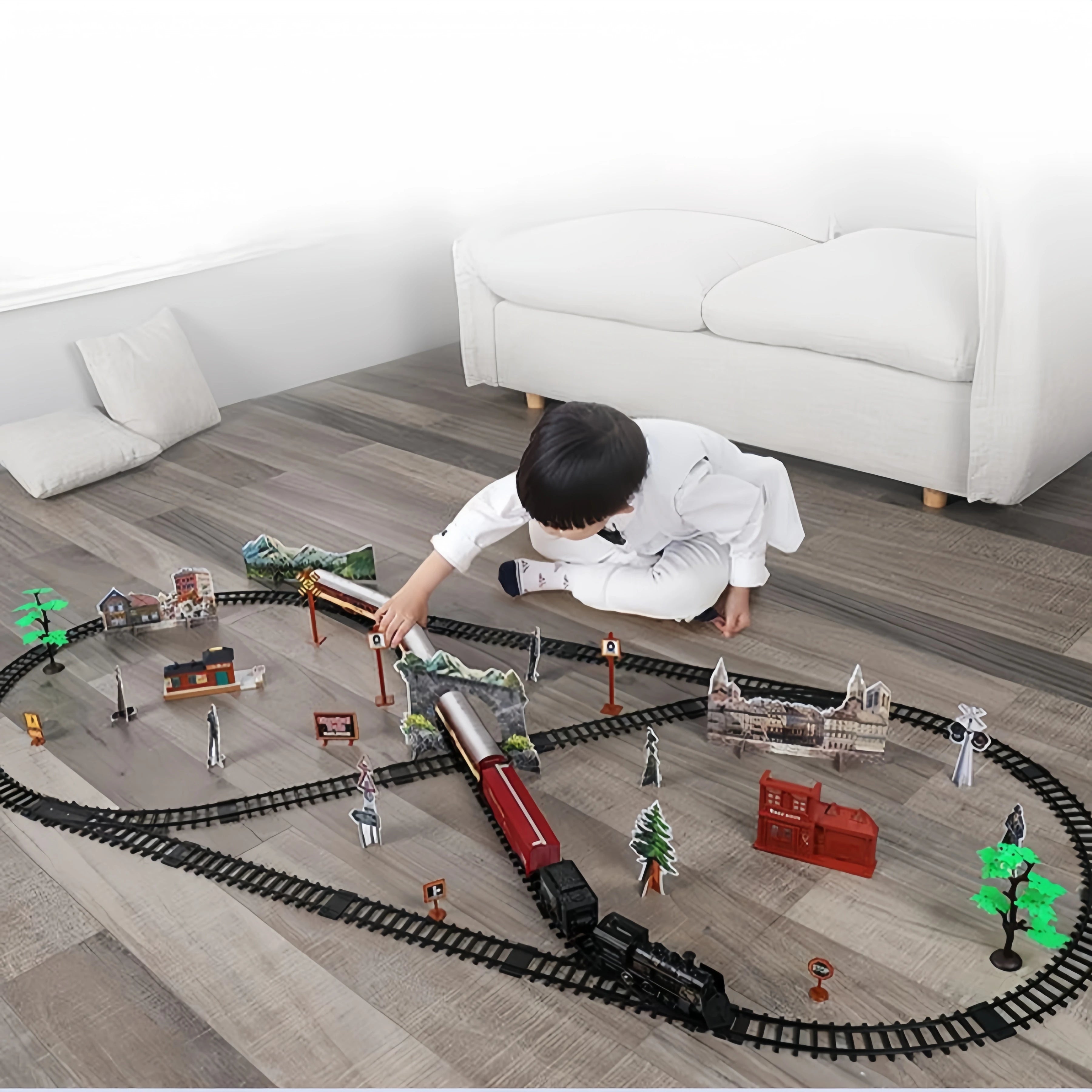Kids Electric Steam Train Toy Rail High-Speed Rail Parking Lot Model Family Reunion Party Game Boy EMU Birthday Gift Main image