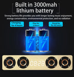 Domars Wireless Bluetooth 5.0 Speakers Wooden Alarm Clock Display Sound System Player with AUX TF FM Radio Subwoofer Box