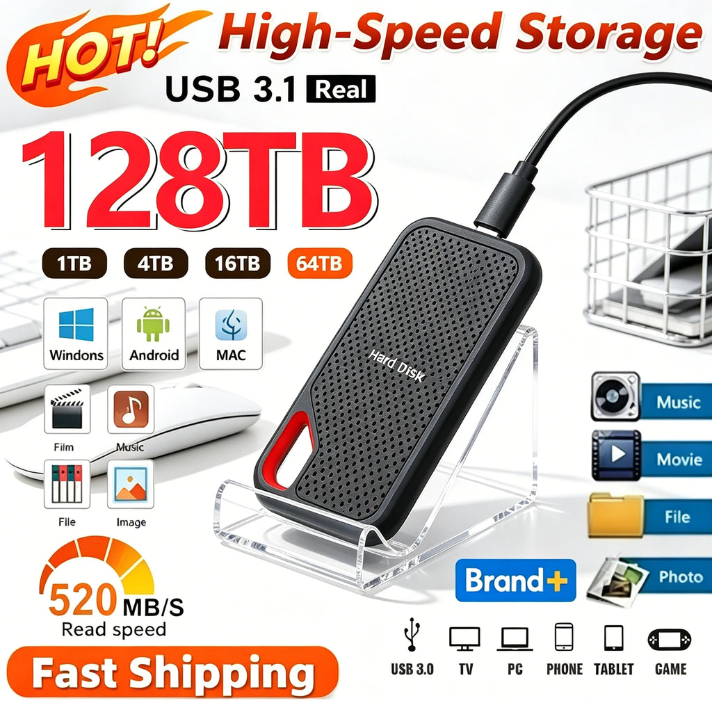 High-Speed Original SSD 2TB Portable USB3.1 Hard Drive 4TB Noiseless Disk for Freelancer Laptop Tablet Workbench