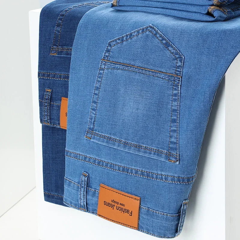 Man Pants Office Business Jeans Men Classic Blue Black Cotton Stretch Straight Denim Pants Male Brand Trousers