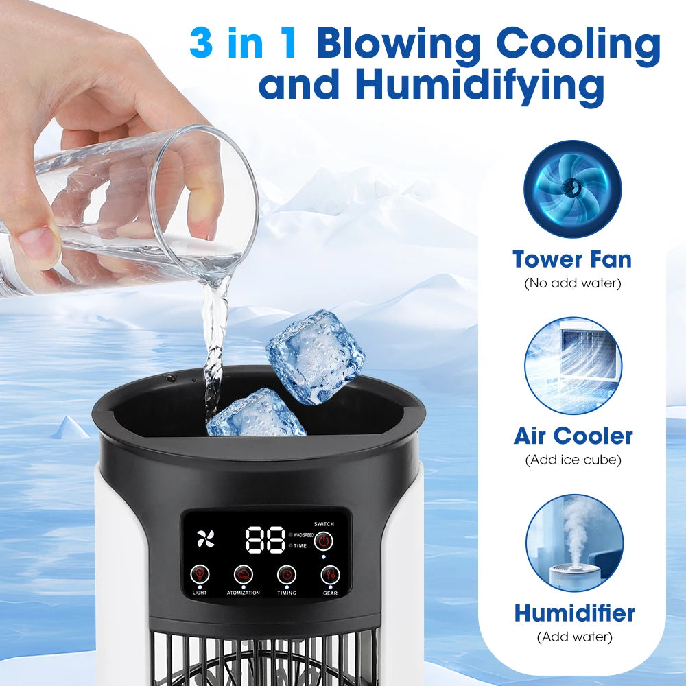 Desktop Air Conditioning Fan 300ML Water/Ice Cooling Fan 6 Speeds Small Air Conditioner Humidifier Cooler Fan With Ambient Light