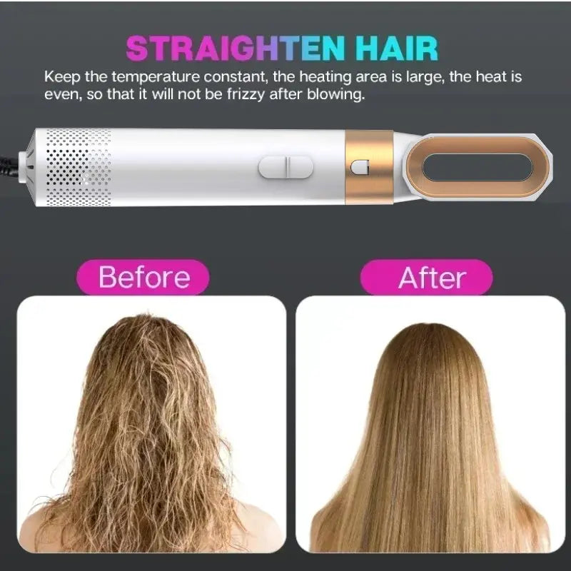 5 In 1 Hair Dryer And Hot Air Comb Brush With Curling Iron Hair Straightener For Fast Drying Curling Straightening And Styling