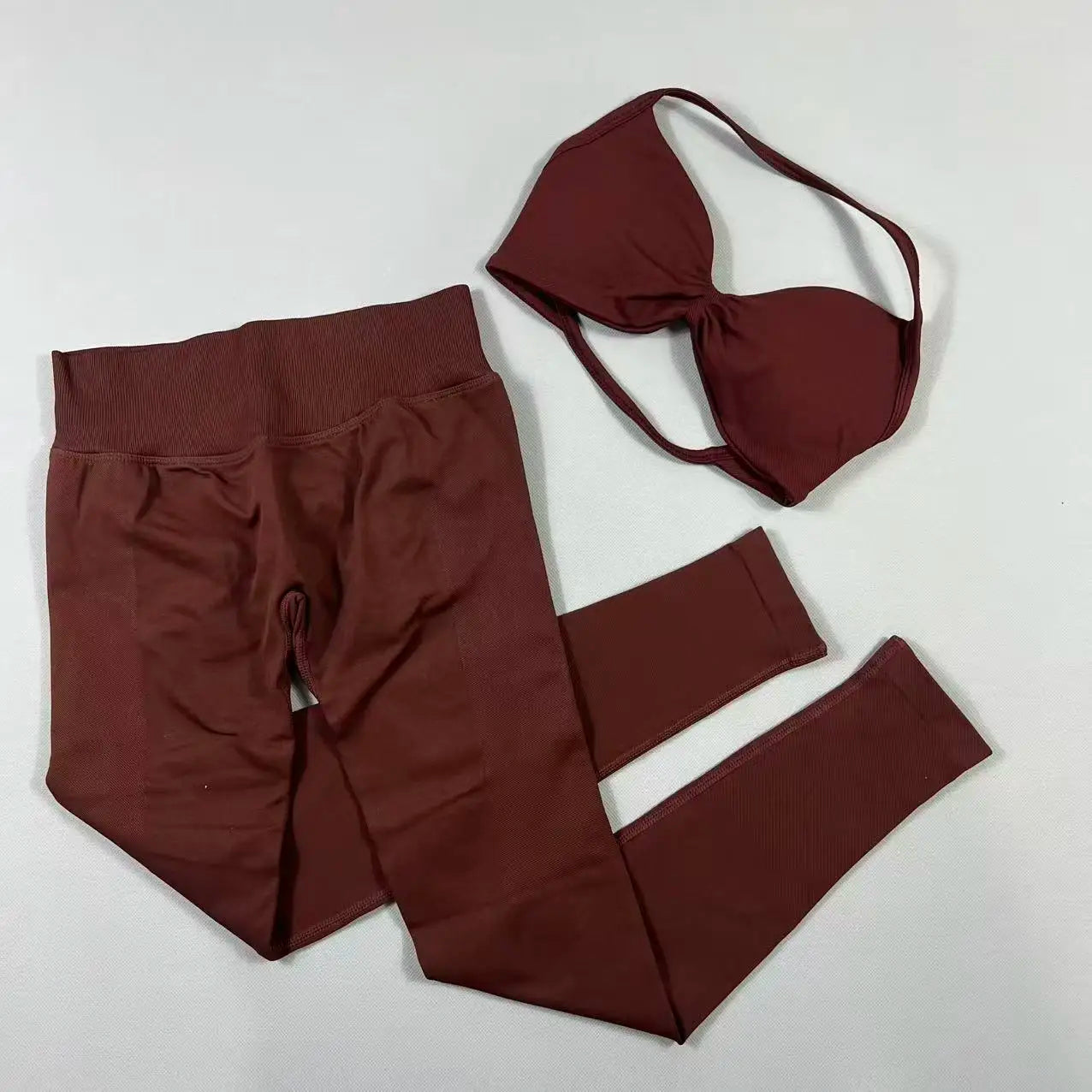 UETEEY Set For Woman Strappy Yoga Bra Sports Top Workout Leggings Set Seamless Gym Set Fitness Clothes Outfit Activewear