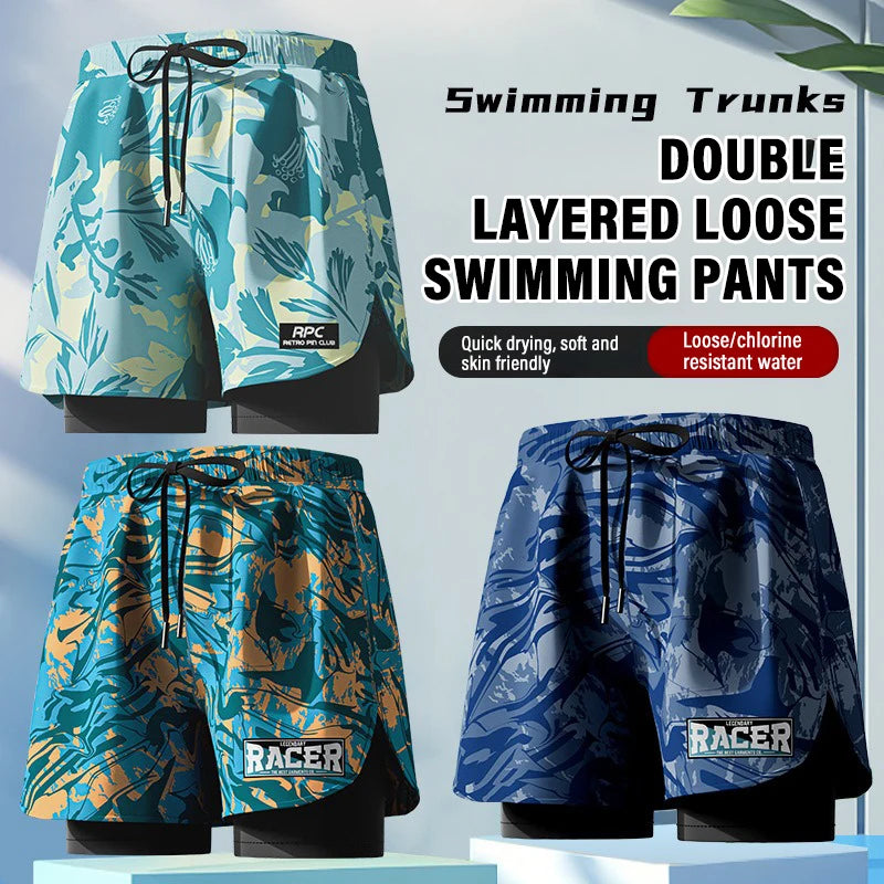 Adult Swimming Trunks Men Boxer Brief Swimsuit Set New Beach Adult Beach Shorts Quick Drying Surf Trunks with Lining Swim Pants
