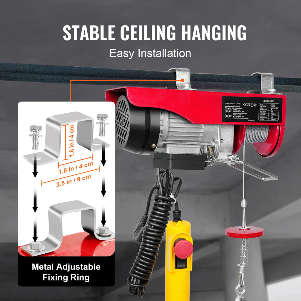 SucceBuy 250kg Electric Hoist Crane Portable Lifter Overhead Garage Winch with Wired/Wireless Remote Control for Car Garage Boat