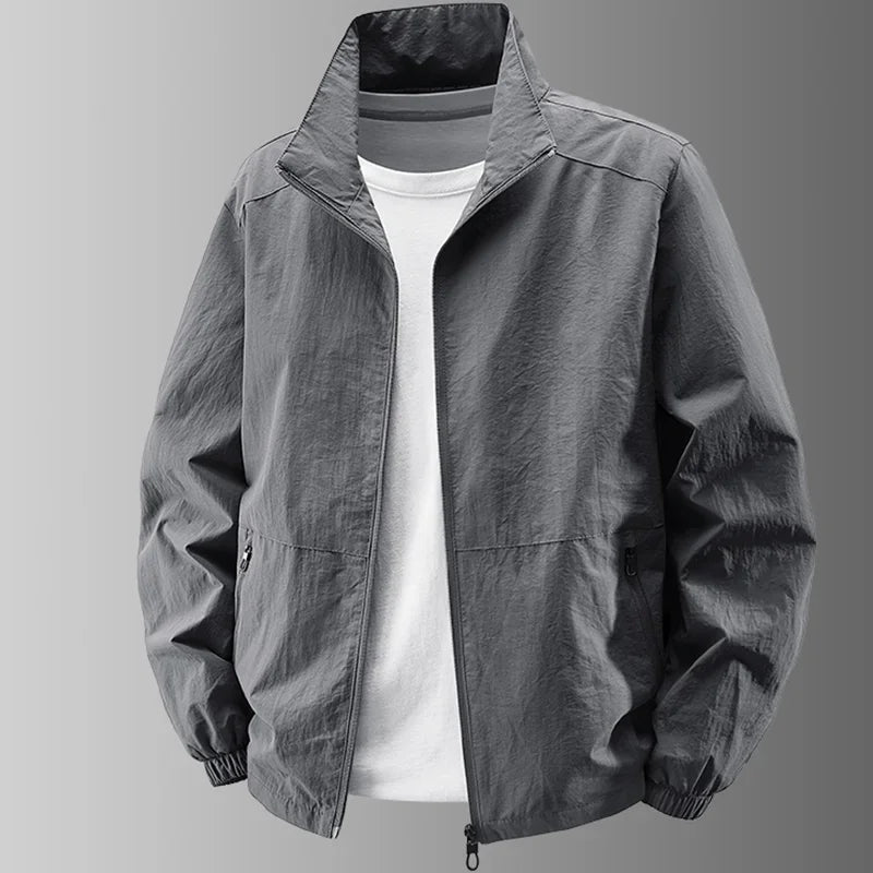 Men's Stand Collar Jacket Spring Breathable Lightweight Anti-Wrinkle Windbreaker Outdoor Sport Casual Quick-Drying Work Jackets