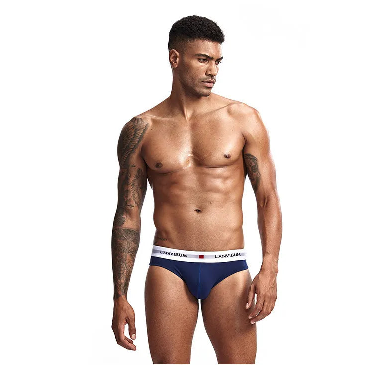 3pcs【LORIEN CREST】Men's Pure Cotton Low Waist Elastic Sexy Loose Breathable Youth Pant Headband Underwear Summer Cotton Briefs