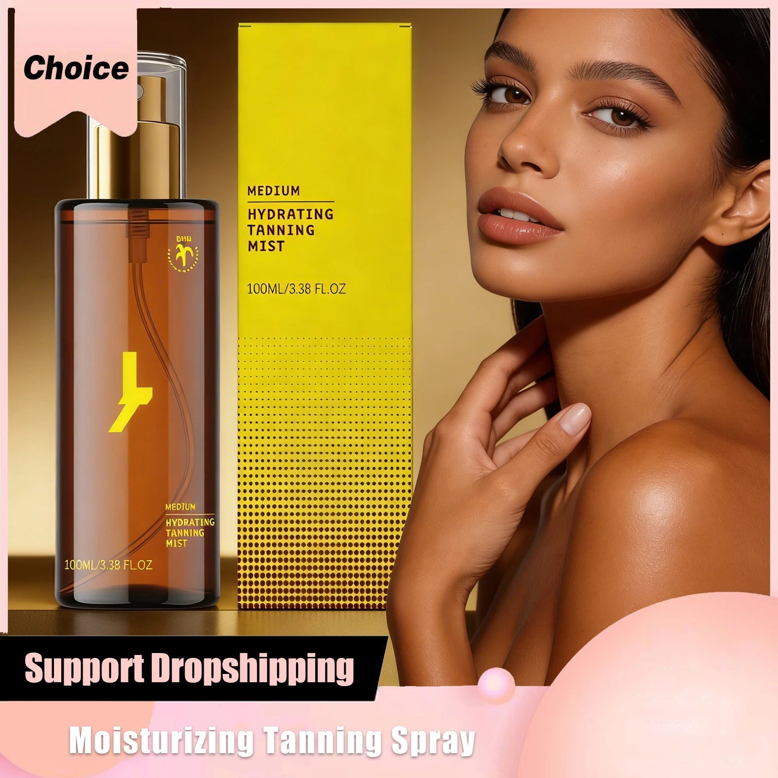 Enhancing Tanning Spray Natural Shiny Bronzer Skin Nourishing Moisturizing Summer Beach Sunbathing Portable Tanning Mist Spray Main image