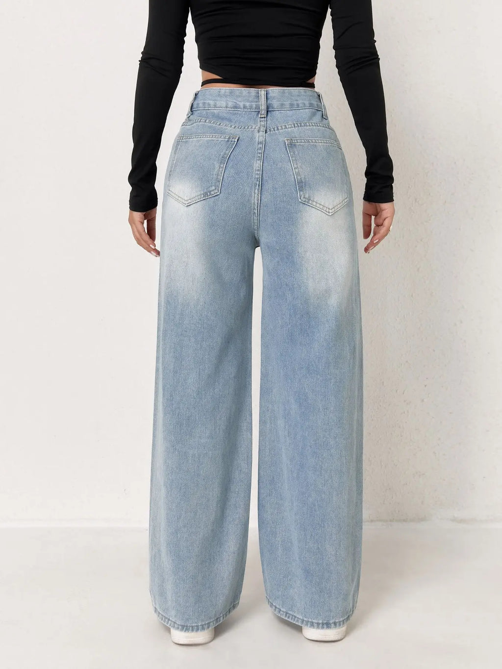 European and N Trend Washed Blue Wide Leg Jeans Women Jeans Women Comfortable Fashion All-matching Trend Jeans