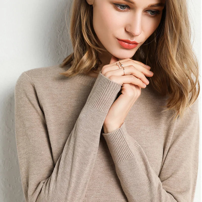 Women Slim O-Neck Pullover Cashmere Wool Blending Sweater Autumn And Winter Long-Sleeved Knit Bottoming Shirt Large Size 2024 Secondary image