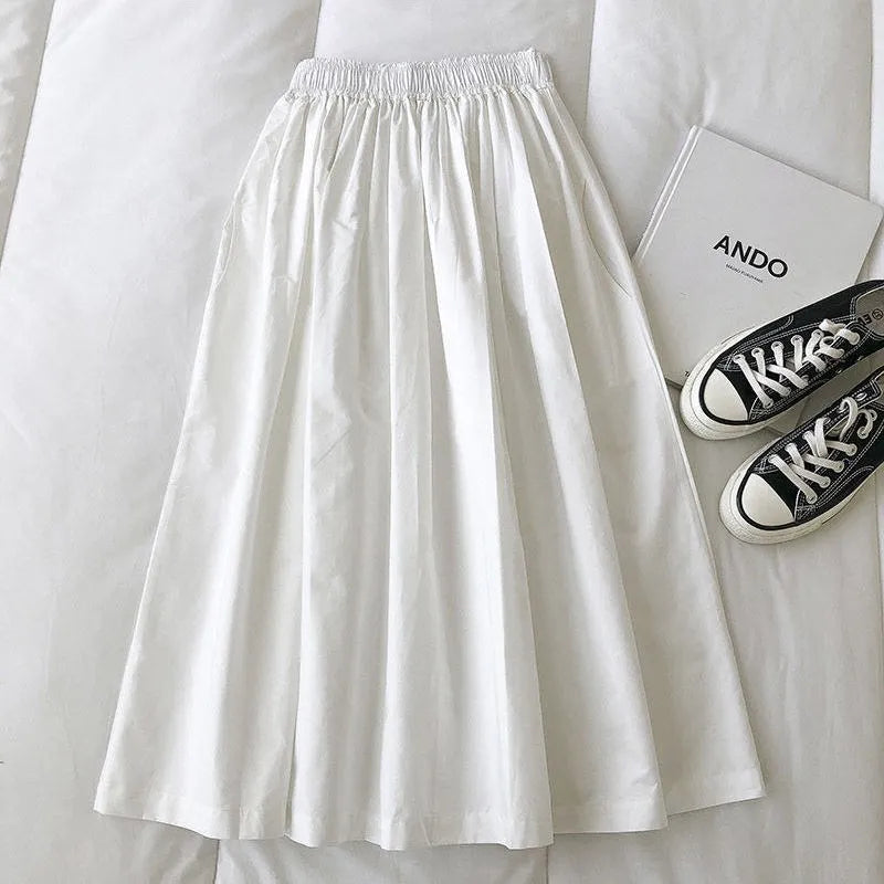 Women Black skirt midi High waist korean style Pleated a line Vintage Clothing 2026 new Summer Casual Fashion Ladies Work Wear