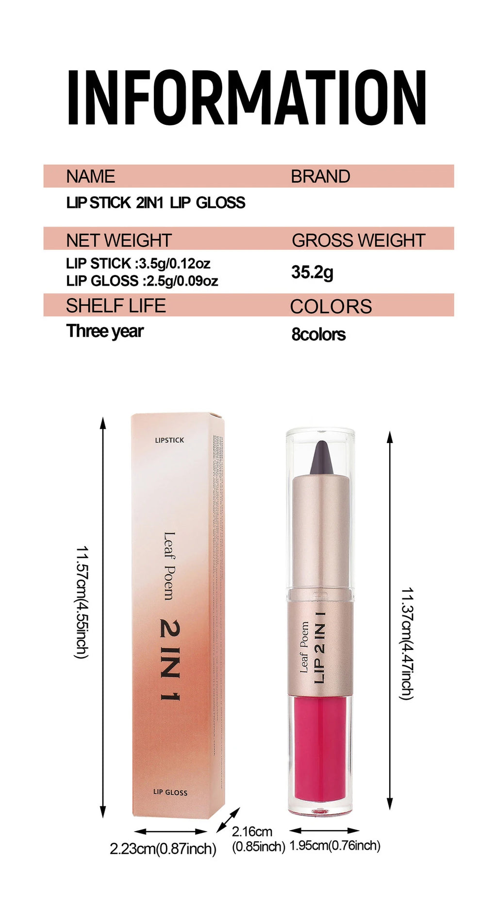 Black Brown Tapered Lip Liner Contour Pencil Double Head Mirror Plumping Lip Glaze Crystal Lip Gloss Sexy Red Lips Tint Makeup