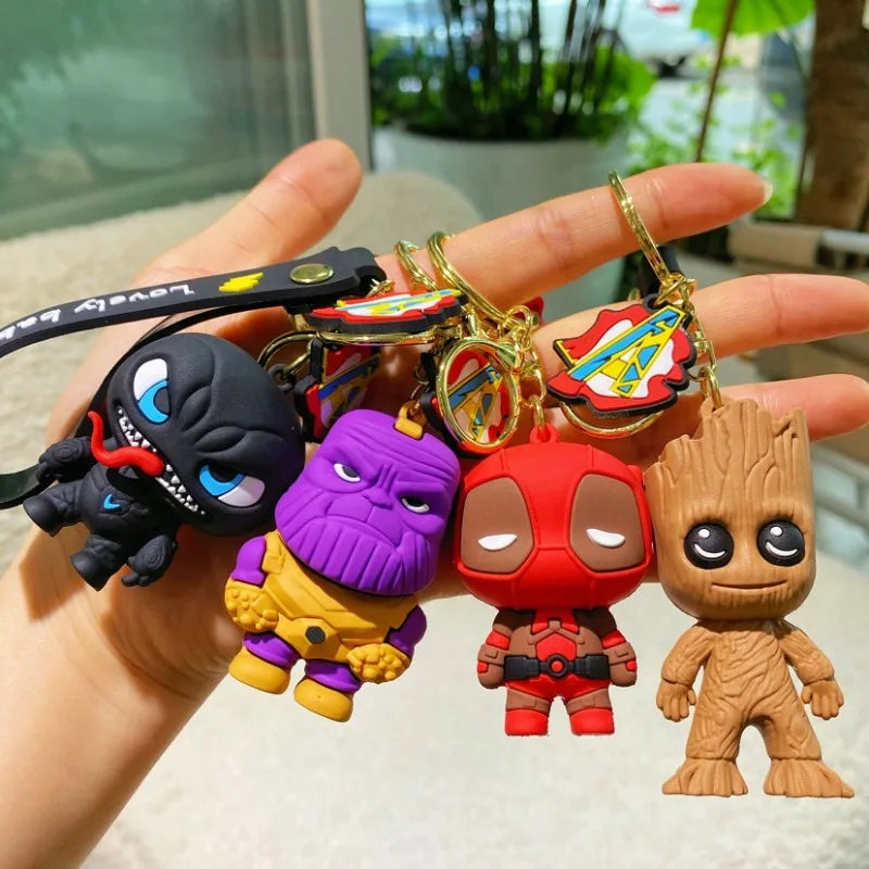 Marvel cartoon Avengers cute silicone doll keychain Spiderman Iron Man Captain America Hulk Thor Batman school bag pendant