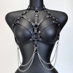 Women Fashion Belt Female Street Style Harness Adjustable Chest Belt with Chain Leather Waistband Gothic Clothing Accessories