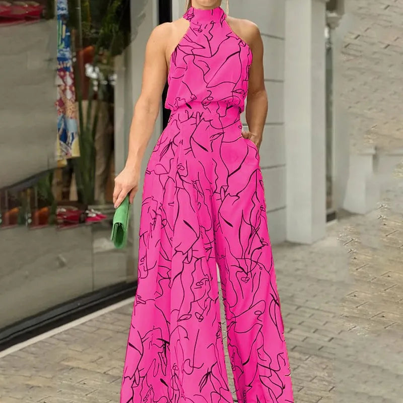 Sexy Sleeveless Jumpsuit Office Lady Spring Summer Fashion Casual Off Shoulder Print Jumpsuits For Women 2024 One Piece Rompers
