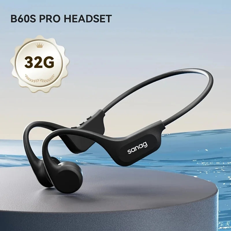 Sanag B60S Bone Conduction Earphone IPX8 Swimming Bluetooth Headphones Wireless Headset 32GB/64GB MP3 with Microphone Earbuds