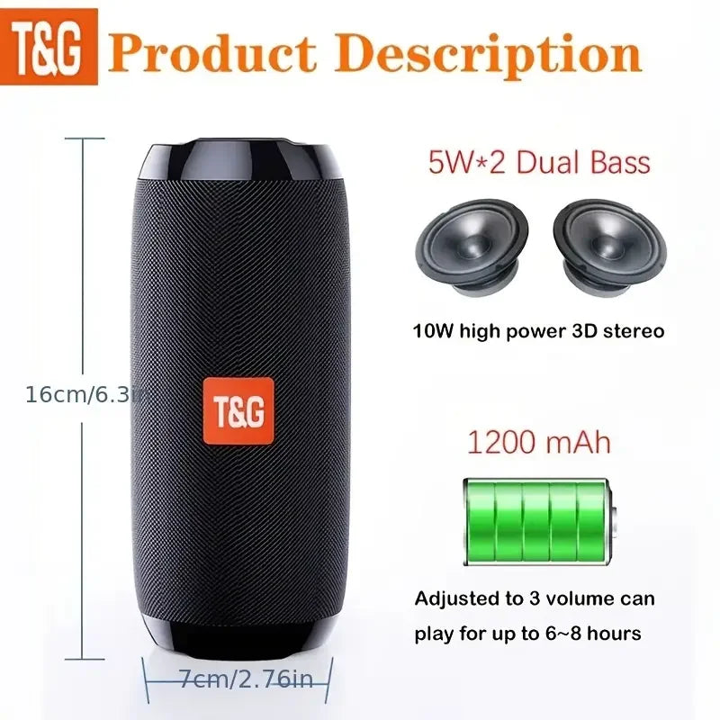TG117 Portable Outdoor Wireless Bass Speaker With Charging Cable And Aux Cable - FM TF USB Plug-in Card Compatible