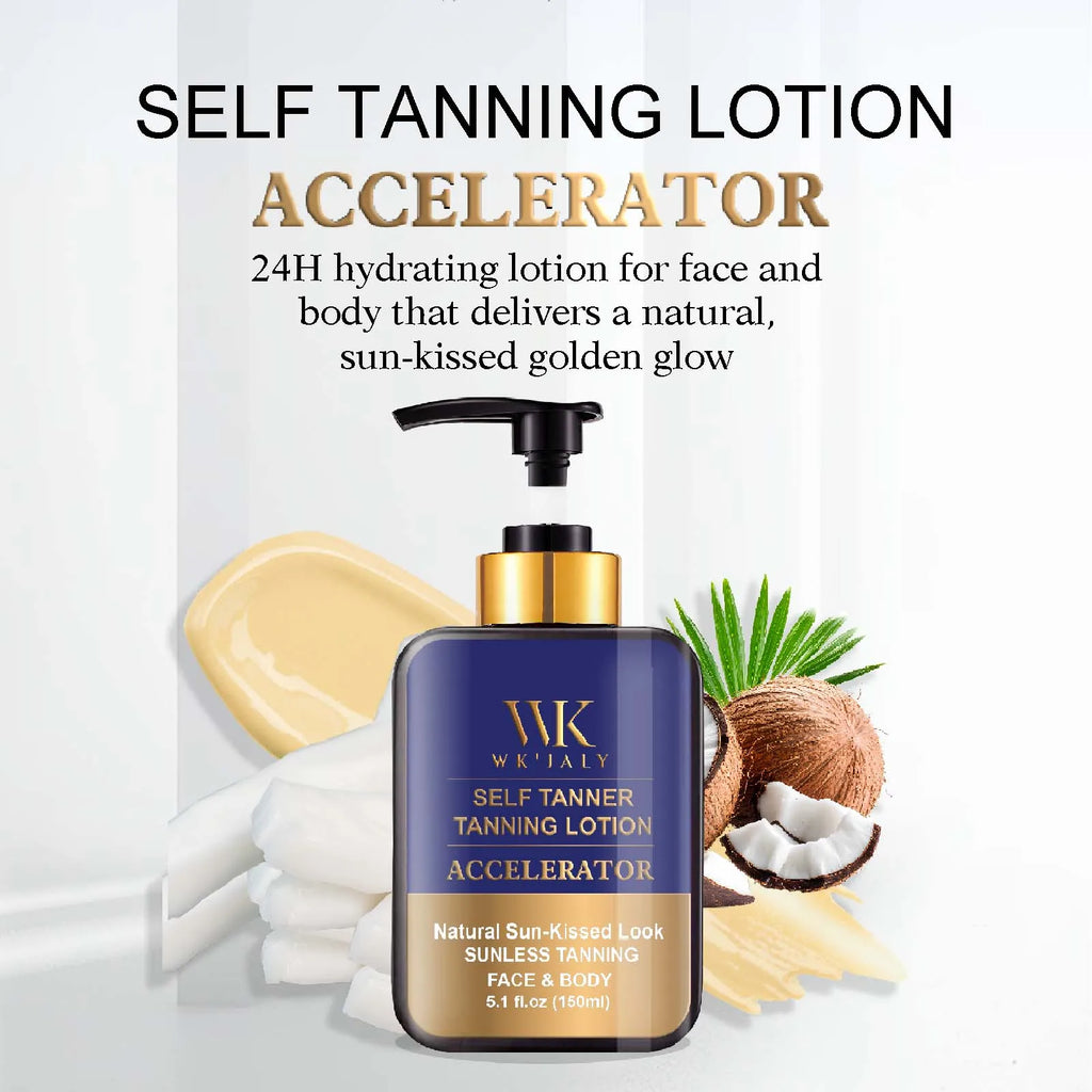 WK JALY Self Tanner Body Lotion, Fair To Medium Skin Tone, Sunless Tanning Moisturizer With Coconut Oil, Carrot Oil, Shea Butter