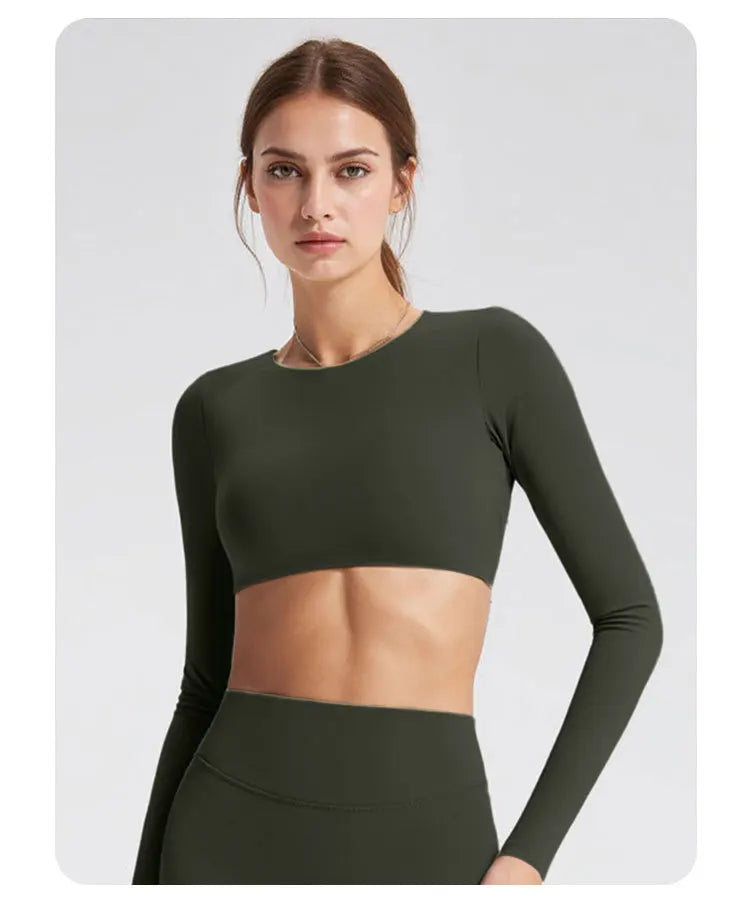 NCLAGEN Sports Tops Gym Women Fitness T Shirt Long Sleeve Open Back Pilates Yoga Padded Crop Top Running Workout Fitness Blouse