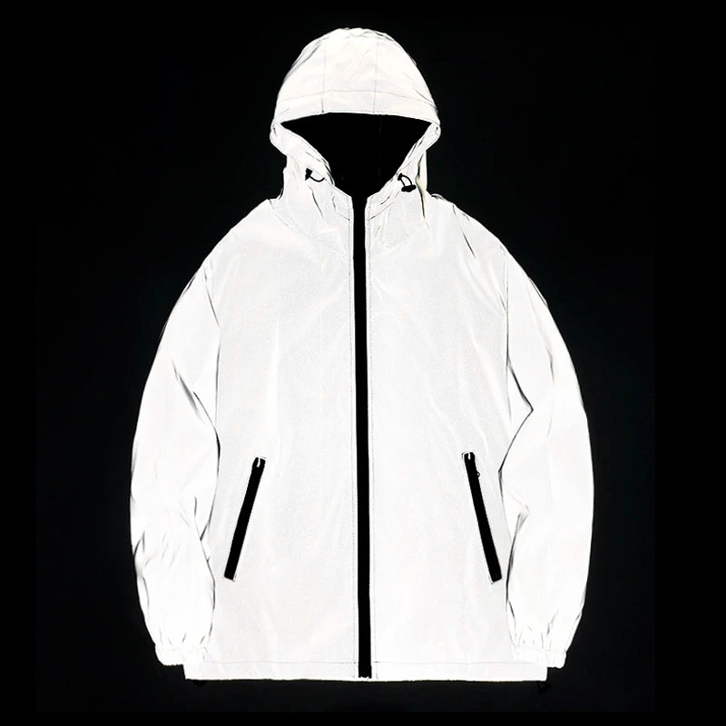 NEW SIZE Night Reflective Jackets Double Fabric Windbreaker Hooded Jacket Men Hip Hop Dancer Waterproof Zipper Coats Outwear Main image