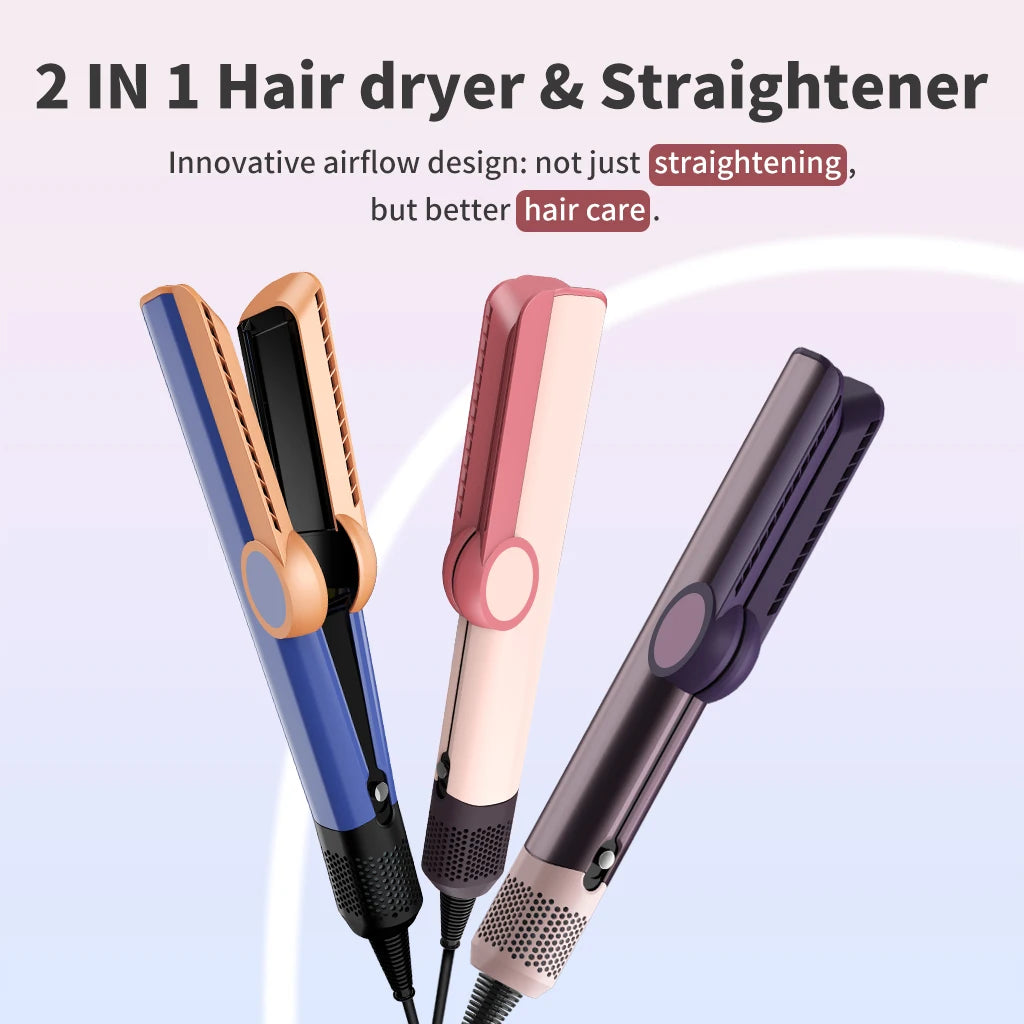 2-in-1 Hair Dryer and Flat Iron Dual Heat Negative Ion Hair Styler for Quick Drying and Straightening Travel Friendly Home Use
