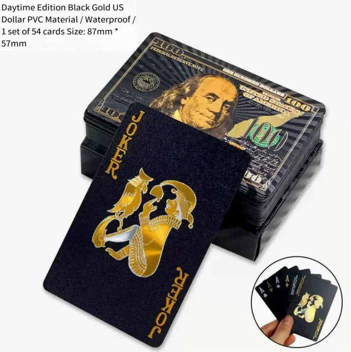 Brand New 54-piece Black and Gold Plastic Playing Card Foil Poker Set Magic Tool Party Tabletop Game