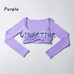 QINACTIVE Women Yoga Shirts Crop Top Long Sleeves Shirts for Women Yoga Sports Fitness Gym Clothes Workout Tops