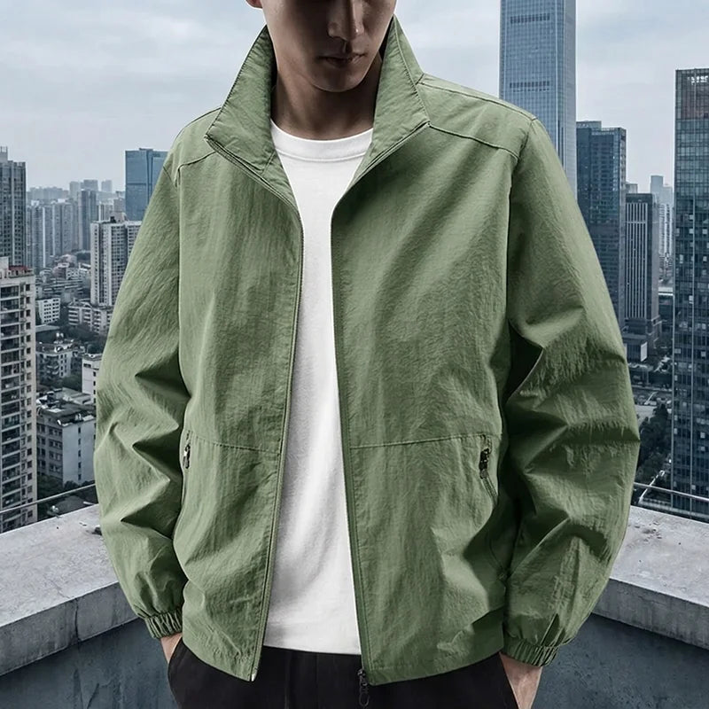 Men's Stand Collar Jacket Spring Breathable Lightweight Anti-Wrinkle Windbreaker Outdoor Sport Casual Quick-Drying Work Jackets