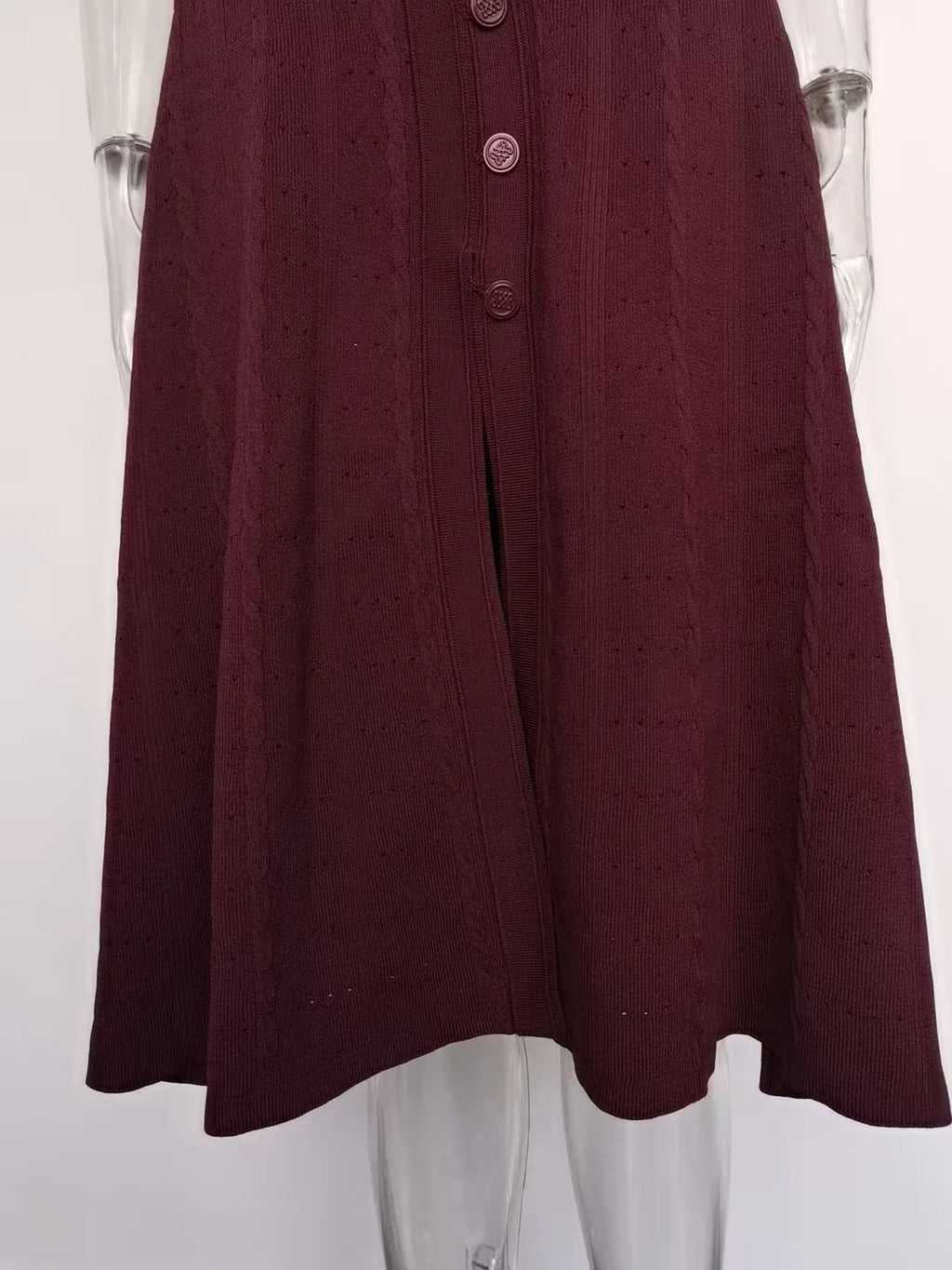 Summer Solid Round Neck Short Sleeved Office Lady Knitted Dress Women Korean Single Breasted Hollow Out Long Dress Fashion Trend