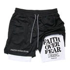 Print 2 in 1 Running Workout Shorts for Men Christian Gym Athletic Performance Shorts with Phone Pocket Towel Loop Activewear