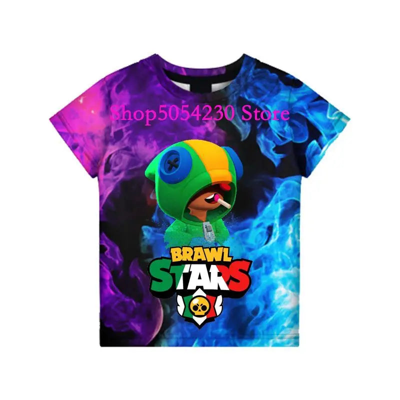 Boys Summer T-shirt Tees Brawl-Stars Anime Figures Leon Cartoon Characters Kids Cosplay Costumes Crow T Shirt Christmas Gifts