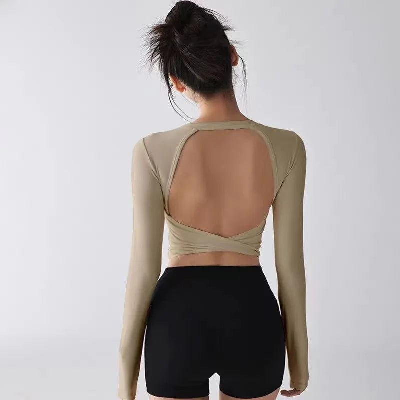 Fashion Sports Tops Pilates Running with Chest Pad Fitness Long Sleeve Tight Quick-drying Shirts Yoga Top Out Wear Clothing