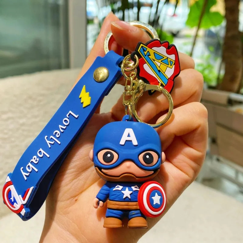 Marvel cartoon Avengers cute silicone doll keychain Spiderman Iron Man Captain America Hulk Thor Batman school bag pendant