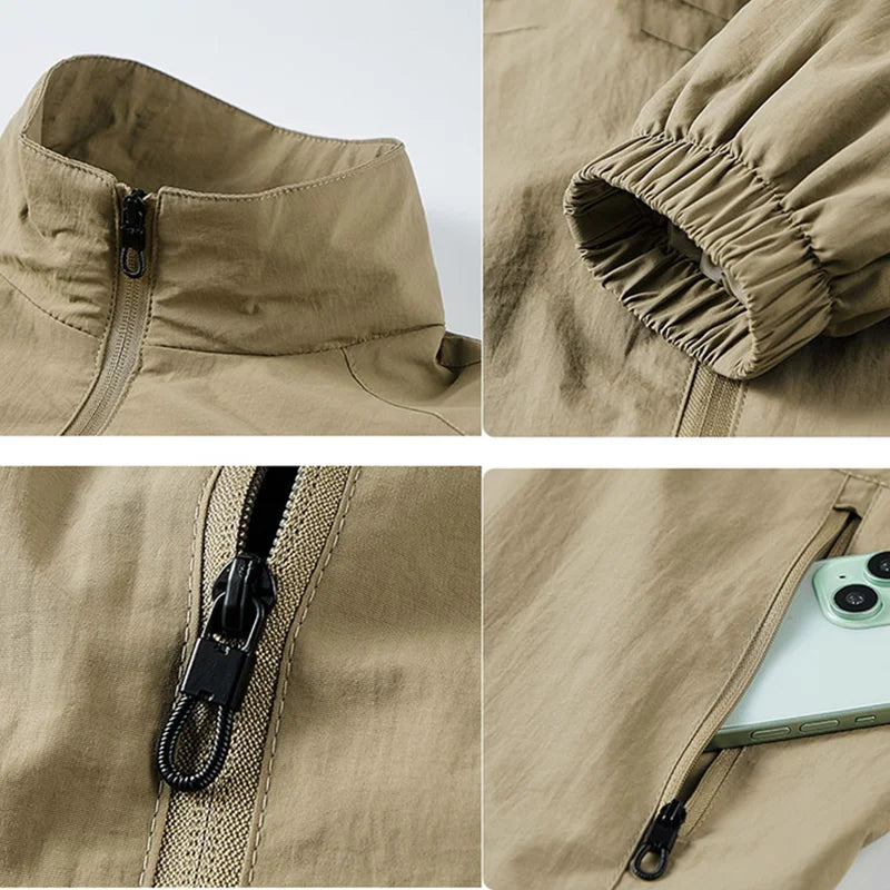 Men's Stand Collar Jacket Spring Breathable Lightweight Anti-Wrinkle Windbreaker Outdoor Sport Casual Quick-Drying Work Jackets